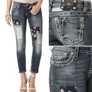 Miss Me Embellished Patch Party Ankle Skinny Jeans